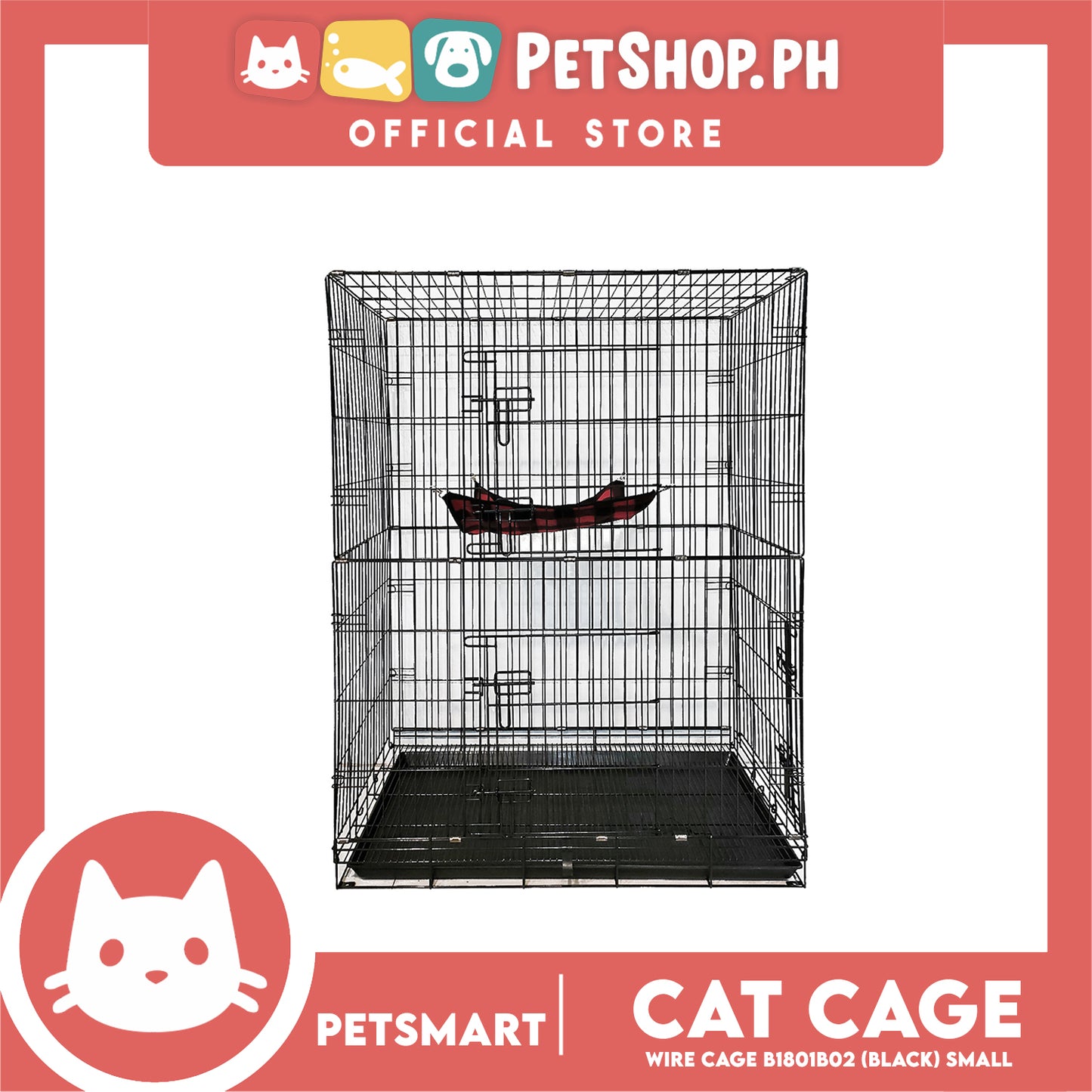 Cat Cage B1801B02 (Black) Wire Flooring, Painted Black Wire Cage, Comes With Tray Underneath 60cm x 43cm x 100cm Pet Cage, Pet House