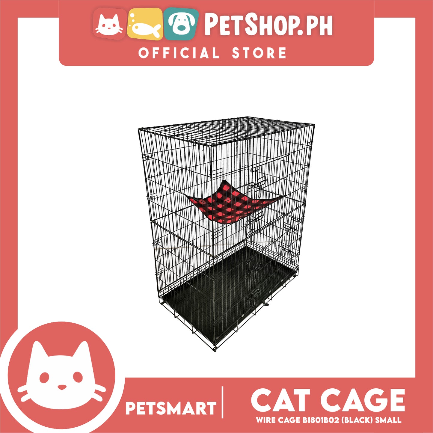 Cat Cage B1801B02 (Black) Wire Flooring, Painted Black Wire Cage, Comes With Tray Underneath 60cm x 43cm x 100cm Pet Cage, Pet House