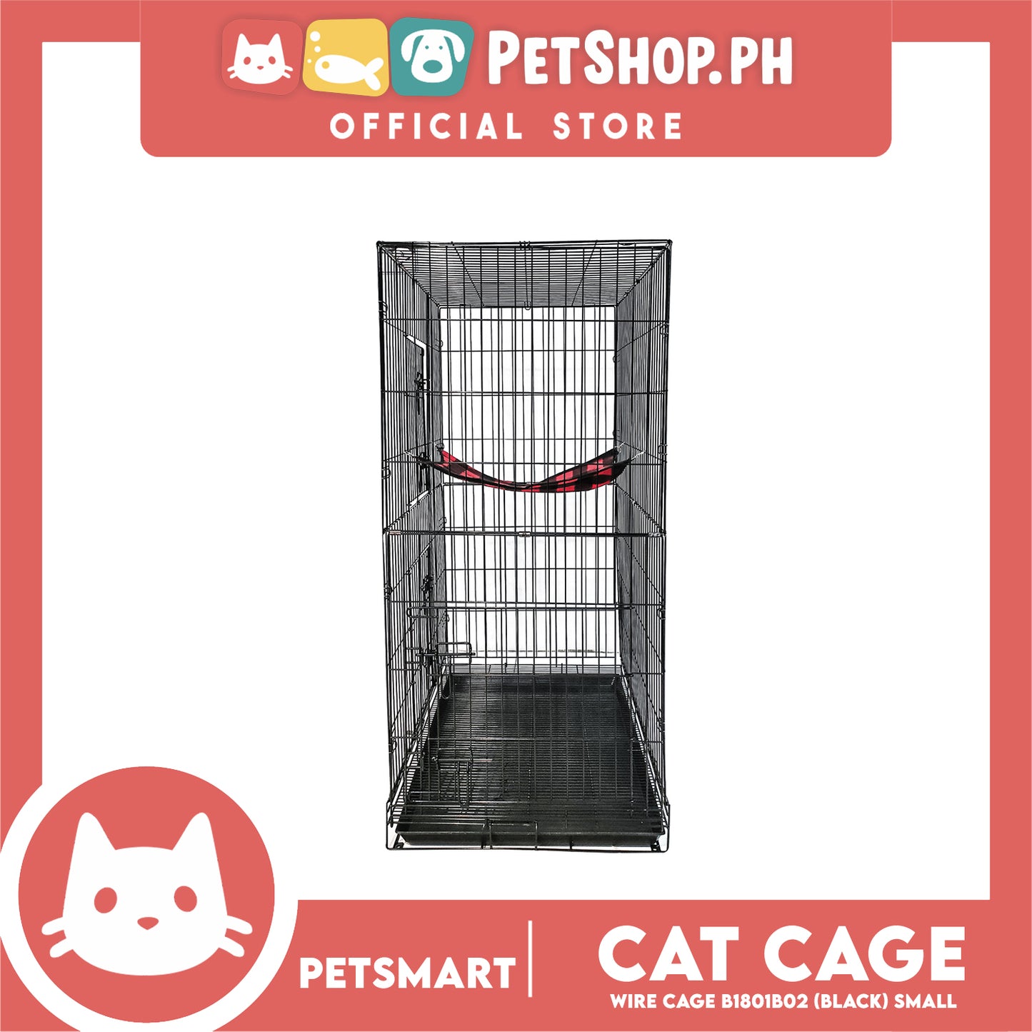 Cat Cage B1801B02 (Black) Wire Flooring, Painted Black Wire Cage, Comes With Tray Underneath 60cm x 43cm x 100cm Pet Cage, Pet House