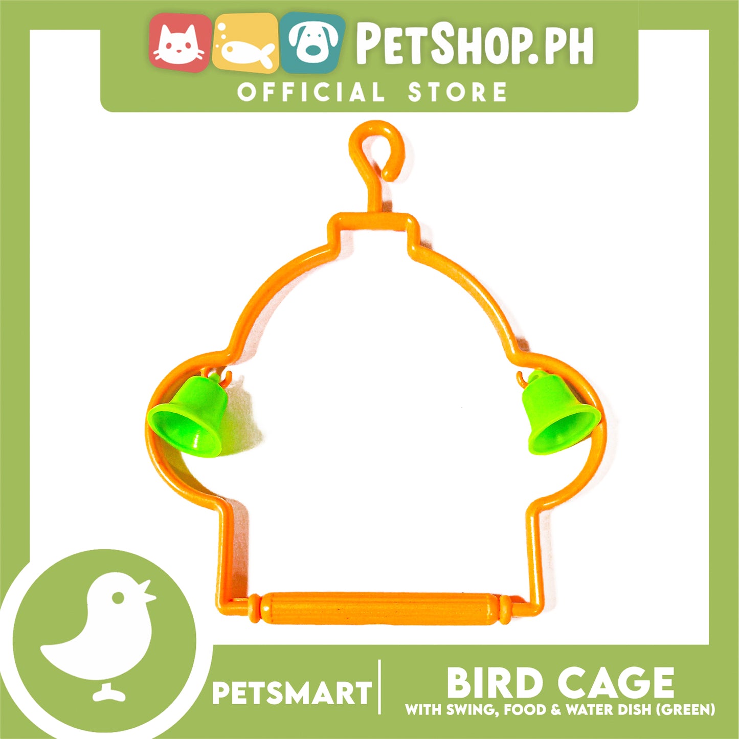 Bird Cage with Swing, Food and Water Dish (1000) Green Color, 30cm x 23cm x 40cm