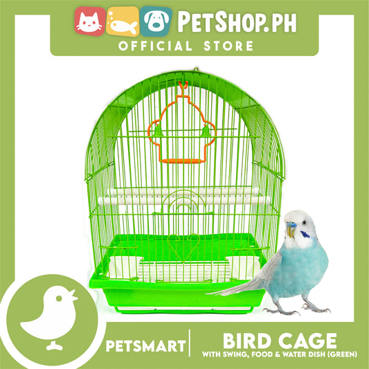 Bird Cage with Swing, Food and Water Dish (1000) Green Color, 30cm x 23cm x 40cm