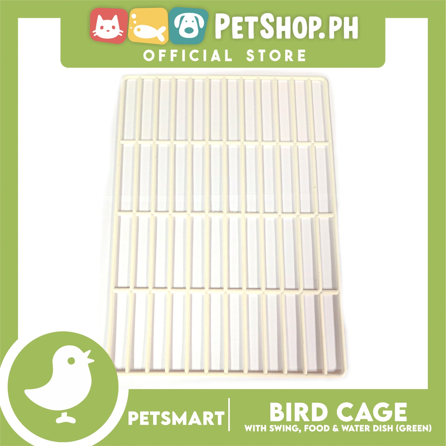 Bird Cage with Swing, Food and Water Dish (1000) Green Color, 30cm x 23cm x 40cm
