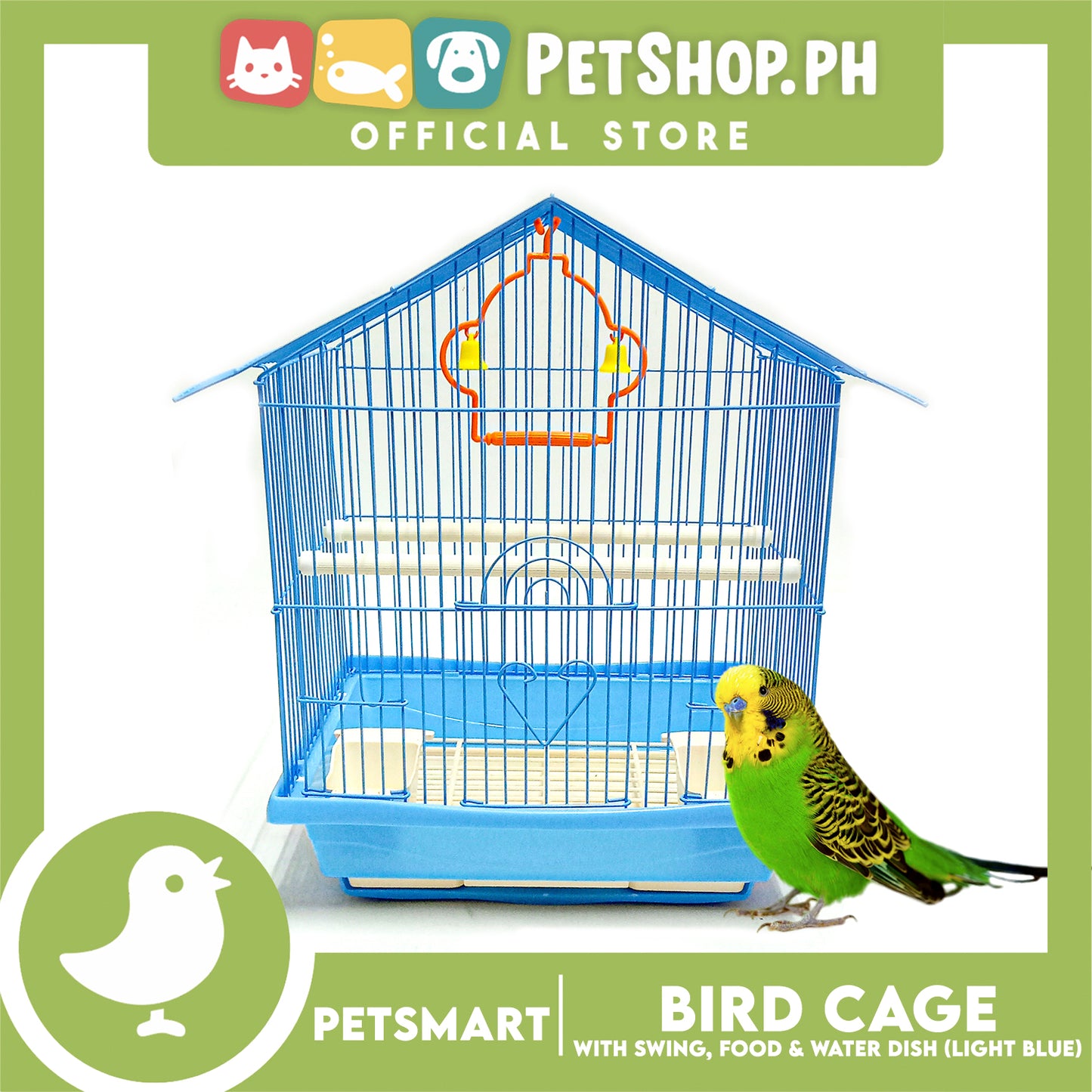 Bird Cage with Swing, Food and Water Dish (1001) Light Blue Color, 30cm x 23cm x 40cm