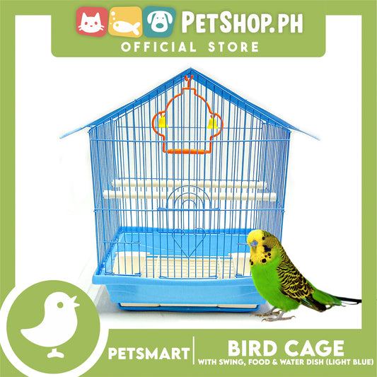 Bird Cage with Swing, Food and Water Dish (1001) Light Blue Color, 30cm x 23cm x 40cm