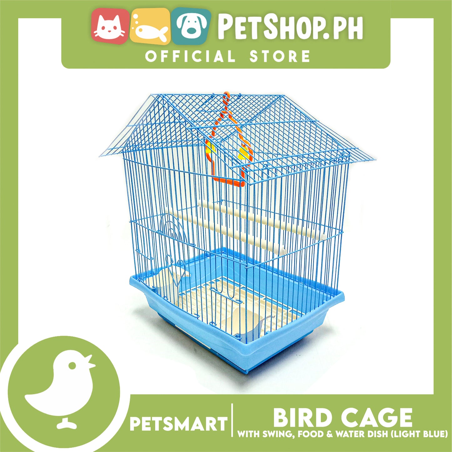 Bird Cage with Swing, Food and Water Dish (1001) Light Blue Color, 30cm x 23cm x 40cm