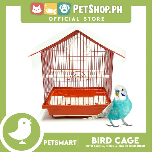 Bird Cage with Swing, Food and Water Dish (1001) Red Color, 30cm x 23cm x 40cm