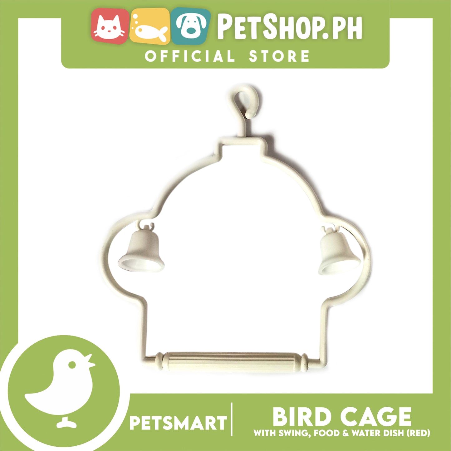 Bird Cage with Swing, Food and Water Dish (1001) Red Color, 30cm x 23cm x 40cm