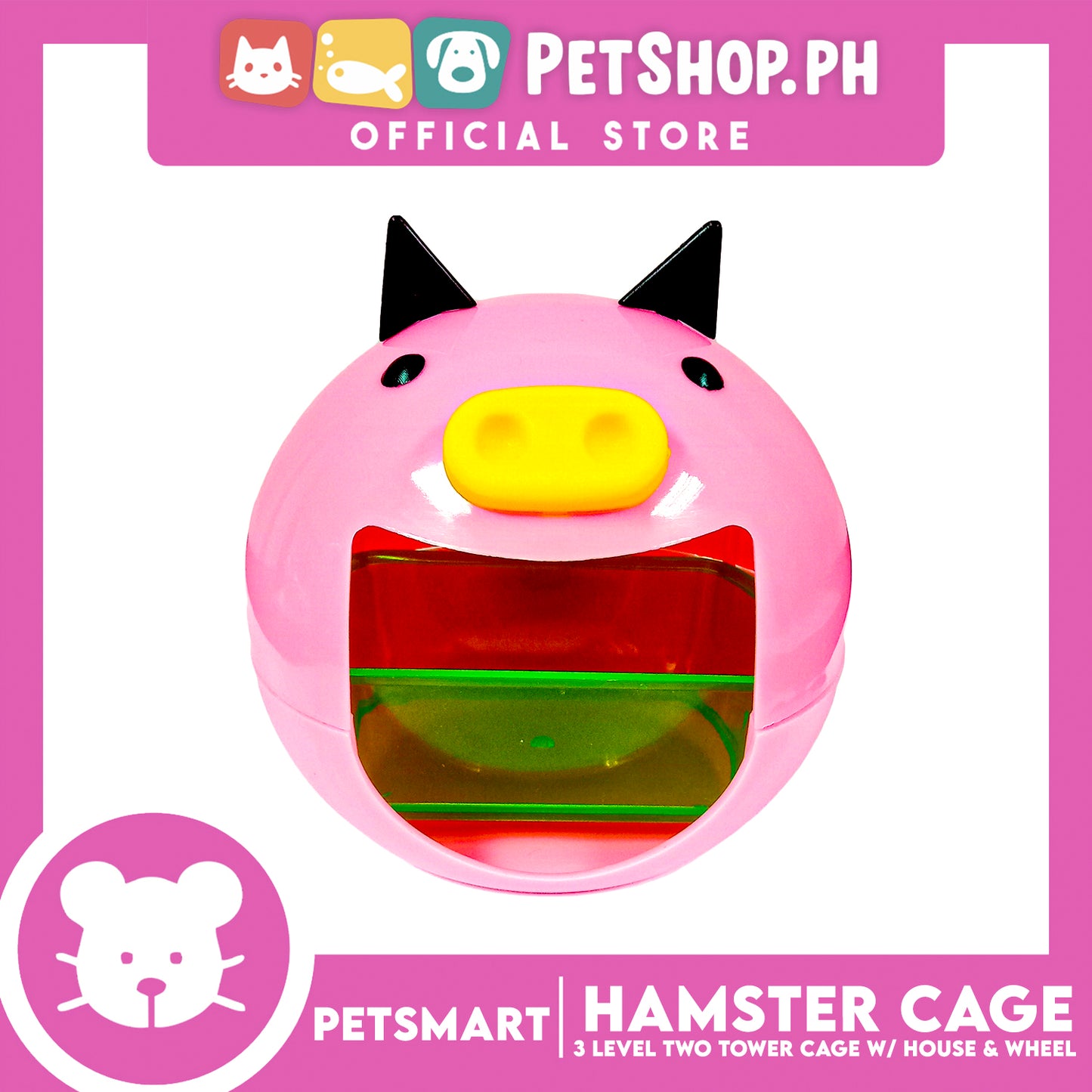 Hamster Cage (M025) 3 Level Two Tower Cage with House and Wheel 45cm x 28cm x 50cm