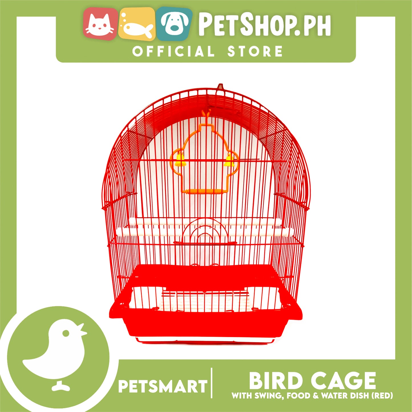 Bird Cage with Swing, Food and Water Dish (1000) Red Color, 30cm x 23cm x 40cm