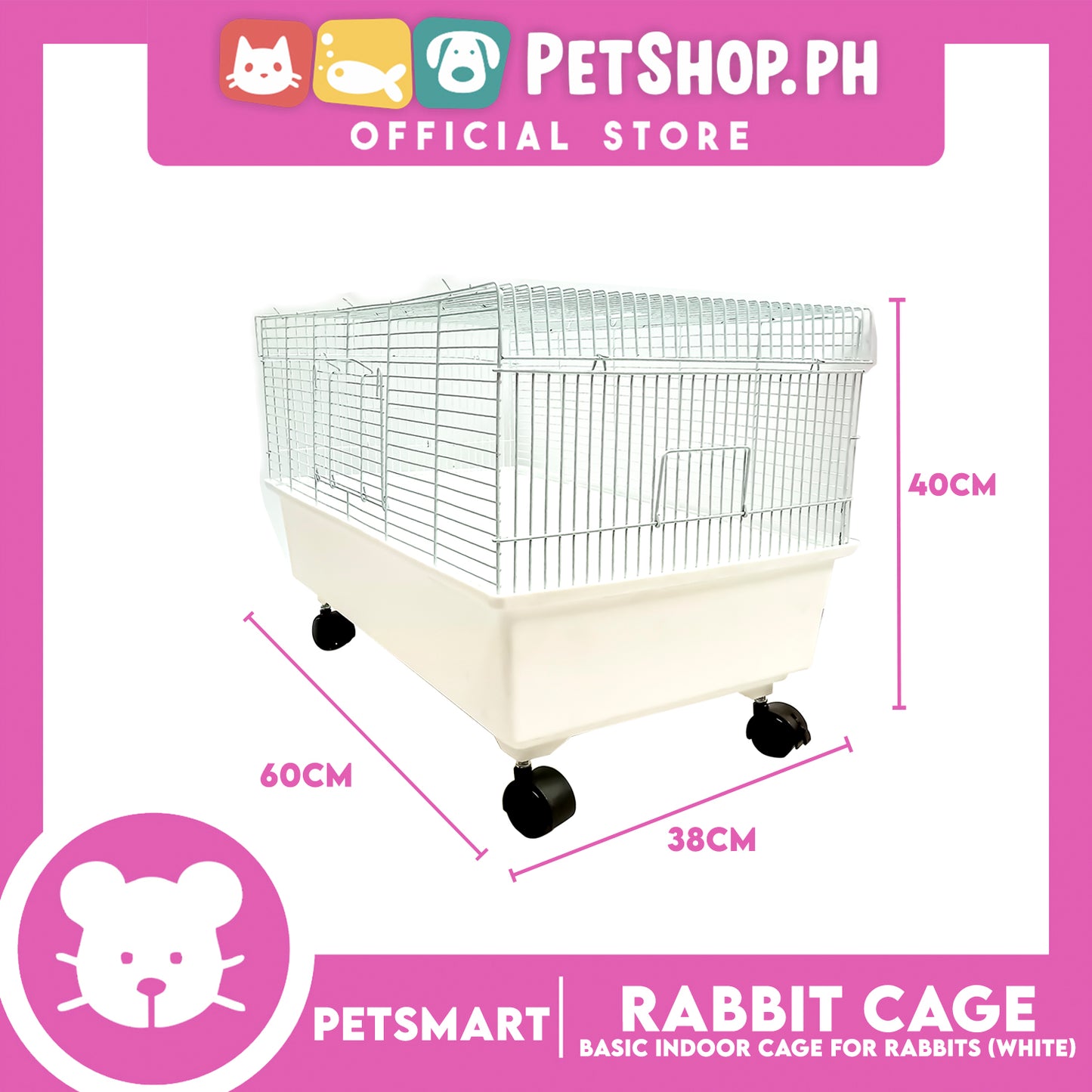Rabbit Cage, Basic Indoor Cage For Pets (F16004) White Color, 60cm x 38cm x 40cm