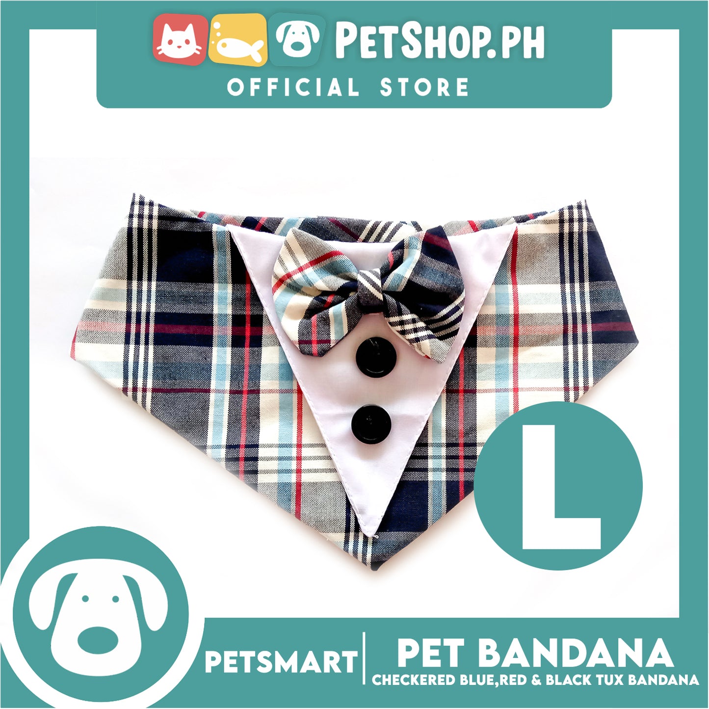 Pet Tuxedo Bandana, Checkered Blue Red And Black Color DB-CTN34L (Large) Perfect Fit For Dogs And Cats