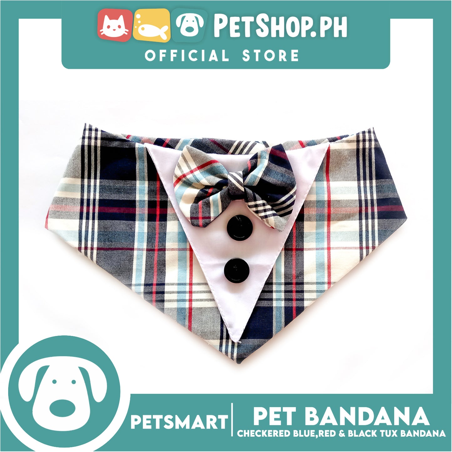 Pet Tuxedo Bandana, Checkered Blue Red And Black Color DB-CTN34XL (XL) Perfect Fit For Dogs And Cats