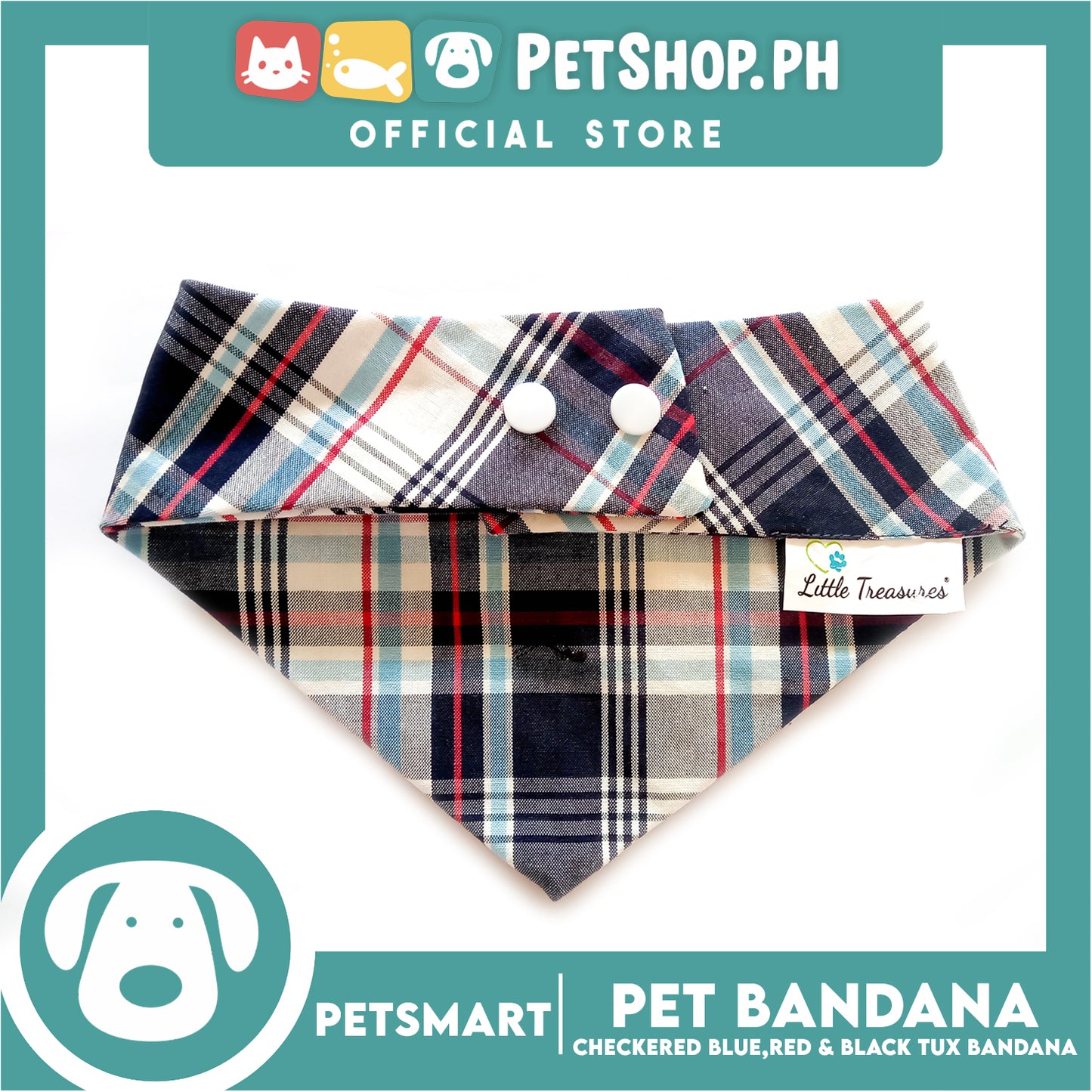 Pet Tuxedo Bandana, Checkered Blue Red And Black Color DB-CTN34XL (XL) Perfect Fit For Dogs And Cats