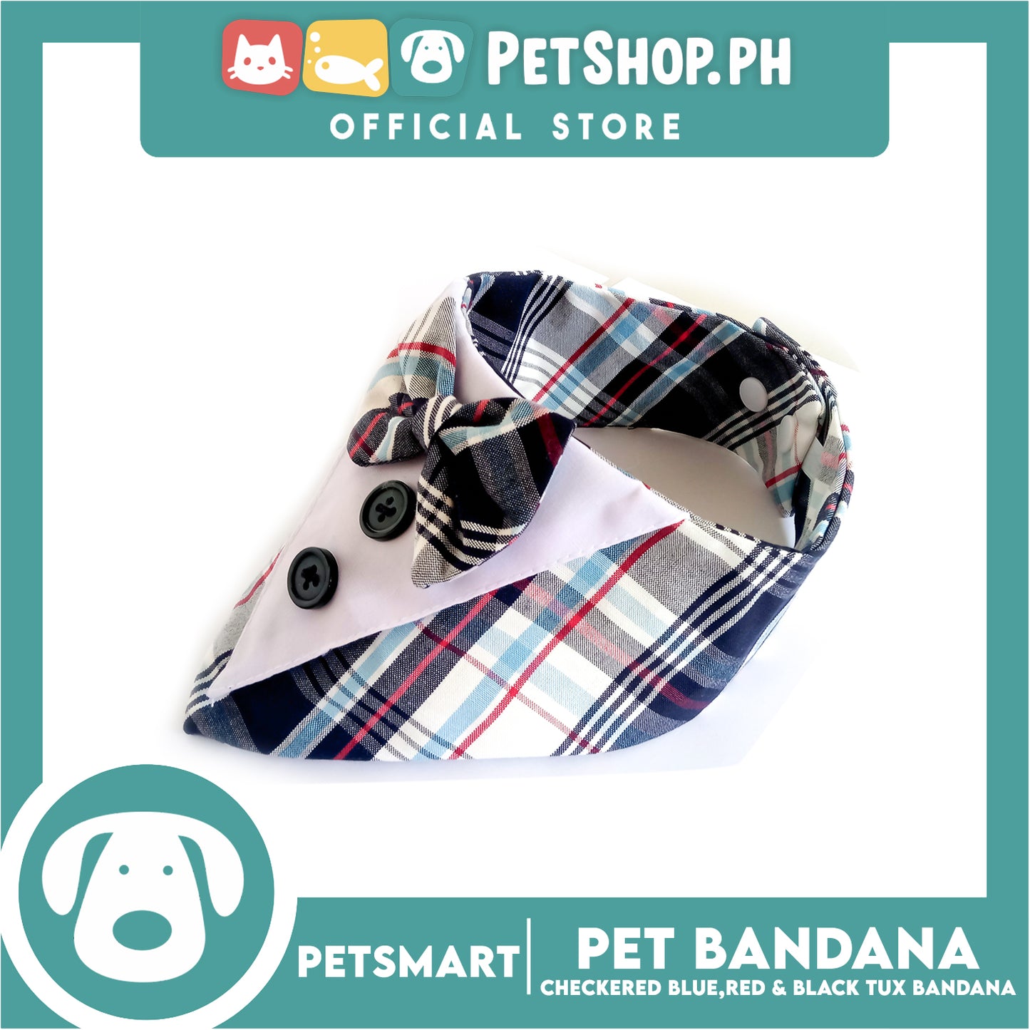 Pet Tuxedo Bandana, Checkered Blue Red And Black Color DB-CTN34XL (XL) Perfect Fit For Dogs And Cats