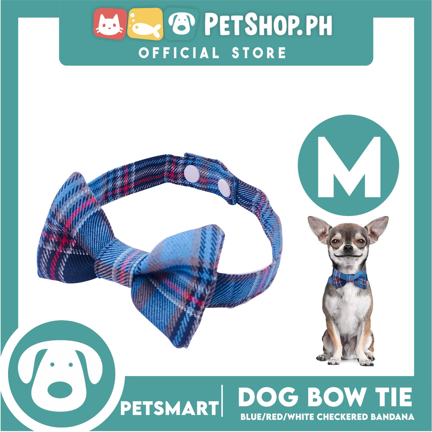 Pet Bow Tie Bandana Checkered Design, Blue Red White Color DB-CTN37M (Medium) Perfect Fit For Dogs And Cats