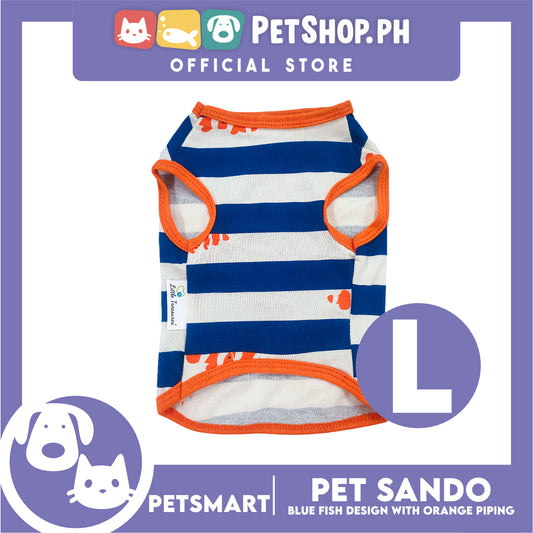 Pet Sando Stripe, Blue Fish Design with Orange Piping Color DG-CTN143L (Large) Perfect Fit For Dogs And Cats