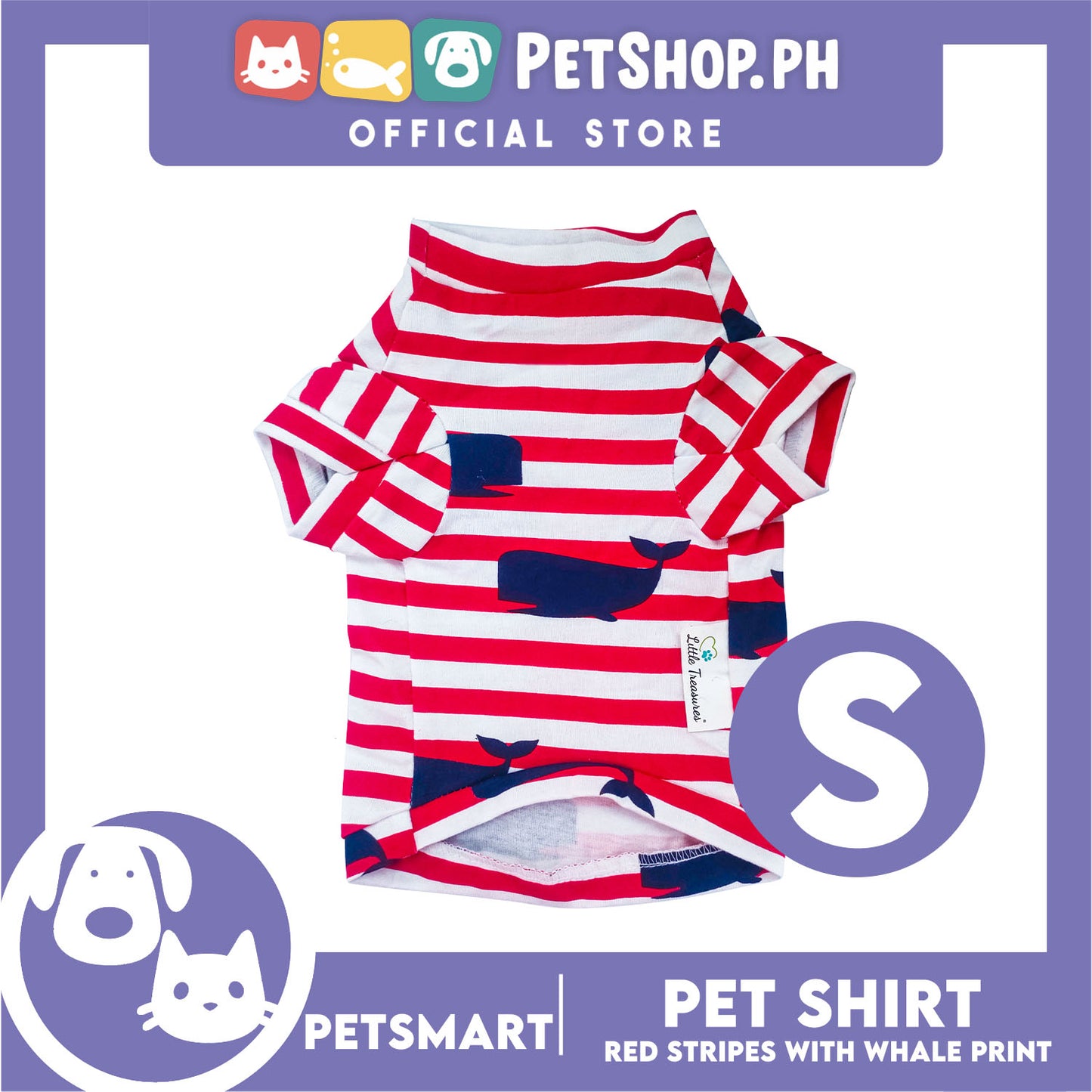 Pet Shirt Red Stripes with Whale Print Design DG-CTN150S (Small) Perfect Fit For Dogs And Cats
