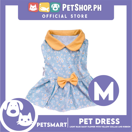 Pet Dress Light Blue Daisy Flower with Yellow Collar and Ribbon Design DG-CTN154M (Medium) Perfect Fit For Dogs And Cats