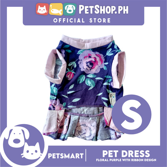 Pet Dress, Floral Purple with Ribbon Design DG-CTN159S (Small) Perfect Fit For Dogs And Cats, Pet Clothes, Soft and Comfortable Pet Clothing