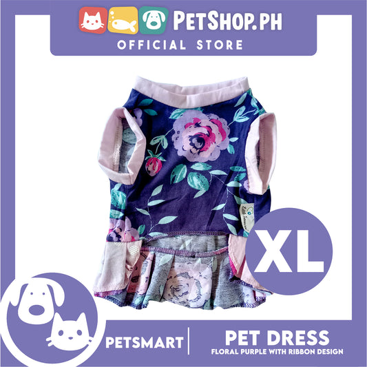 Pet Dress, Floral Purple with Ribbon Design DG-CTN159XL (XL) Perfect Fit For Dogs And Cats, Pet Clothes, Soft and Comfortable Pet Clothing