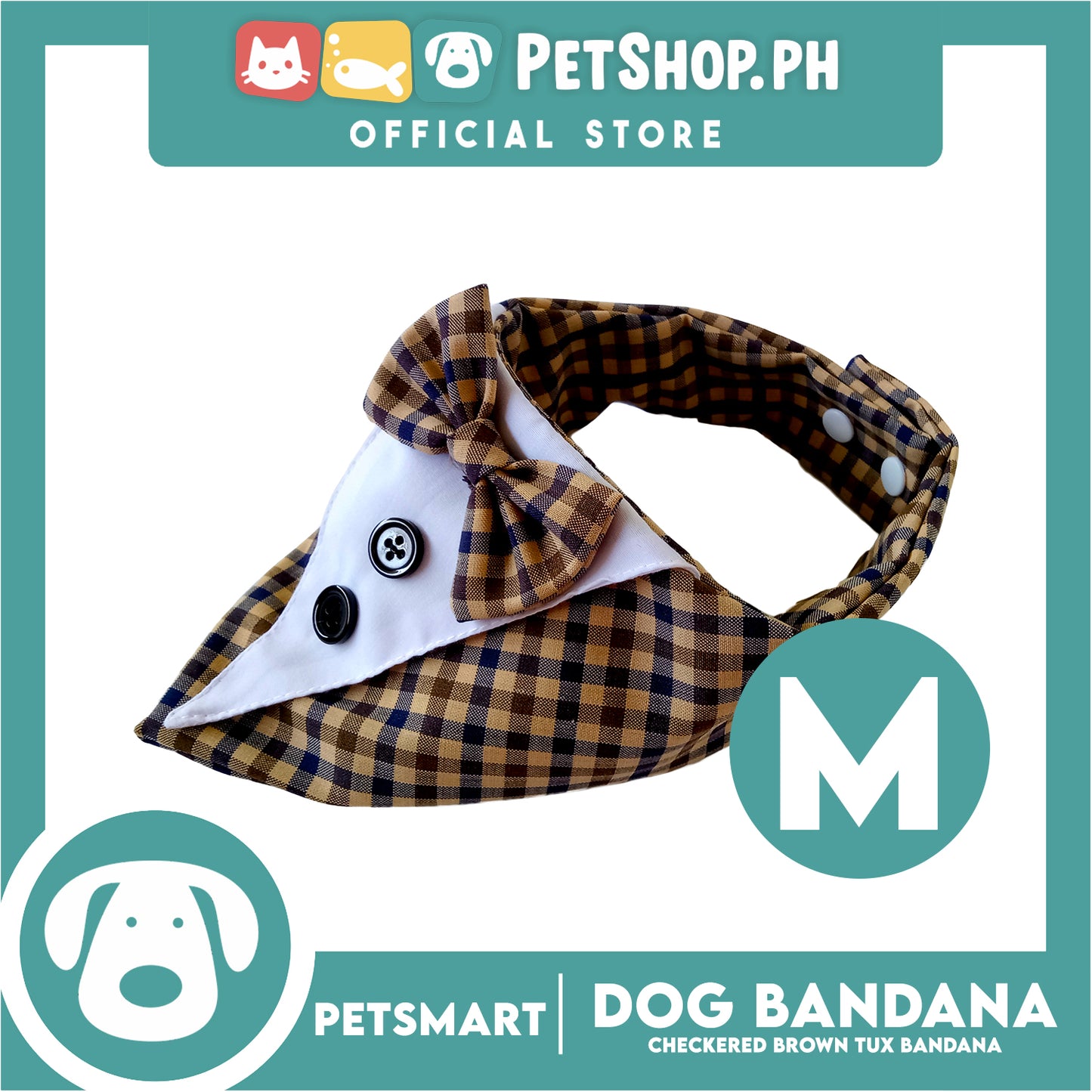 Dog Bandana, Checkered Brown Tuxedo Design Bandana DB-CTN44M (Medium) Soft and Comfortable Pet Bandana