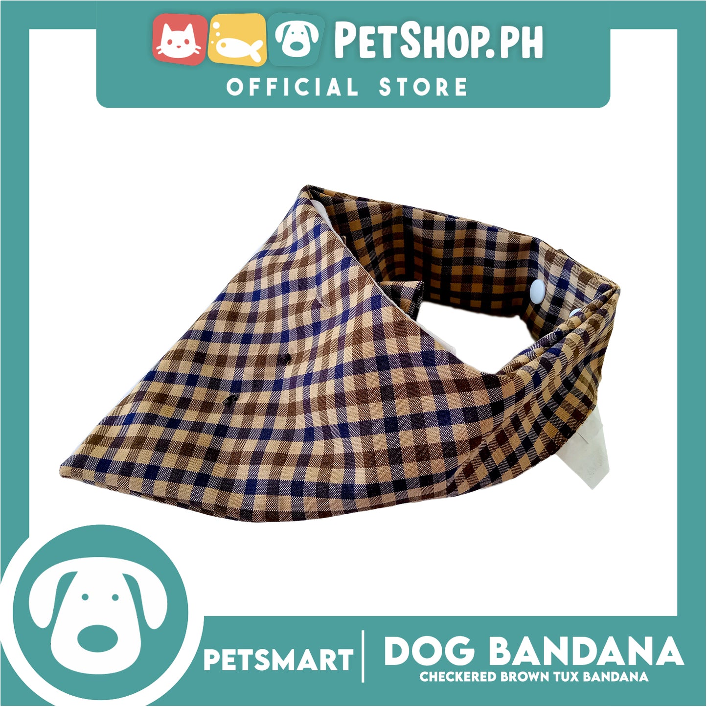Dog Bandana, Checkered Brown Tuxedo Design Bandana DB-CTN44M (Medium) Soft and Comfortable Pet Bandana