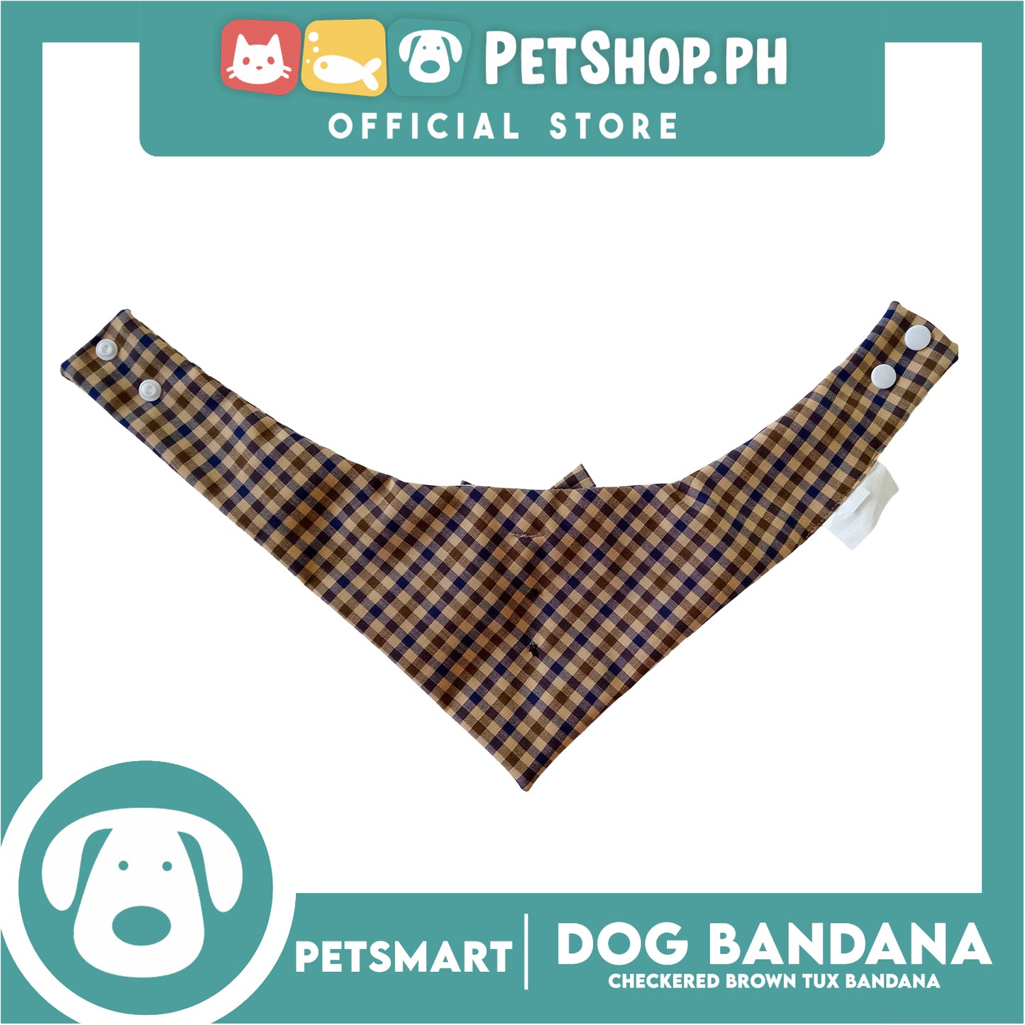 Dog Bandana, Checkered Brown Tuxedo Design Bandana DB-CTN44M (Medium) Soft and Comfortable Pet Bandana