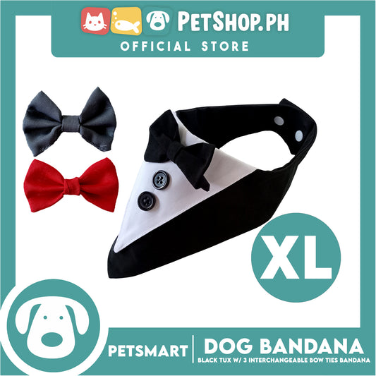 Dog Bandana, Black Tuxedo with 3 Interchangeable Bow Ties DB-CTN45XL (XL) Soft and Comfortable Pet Bandana
