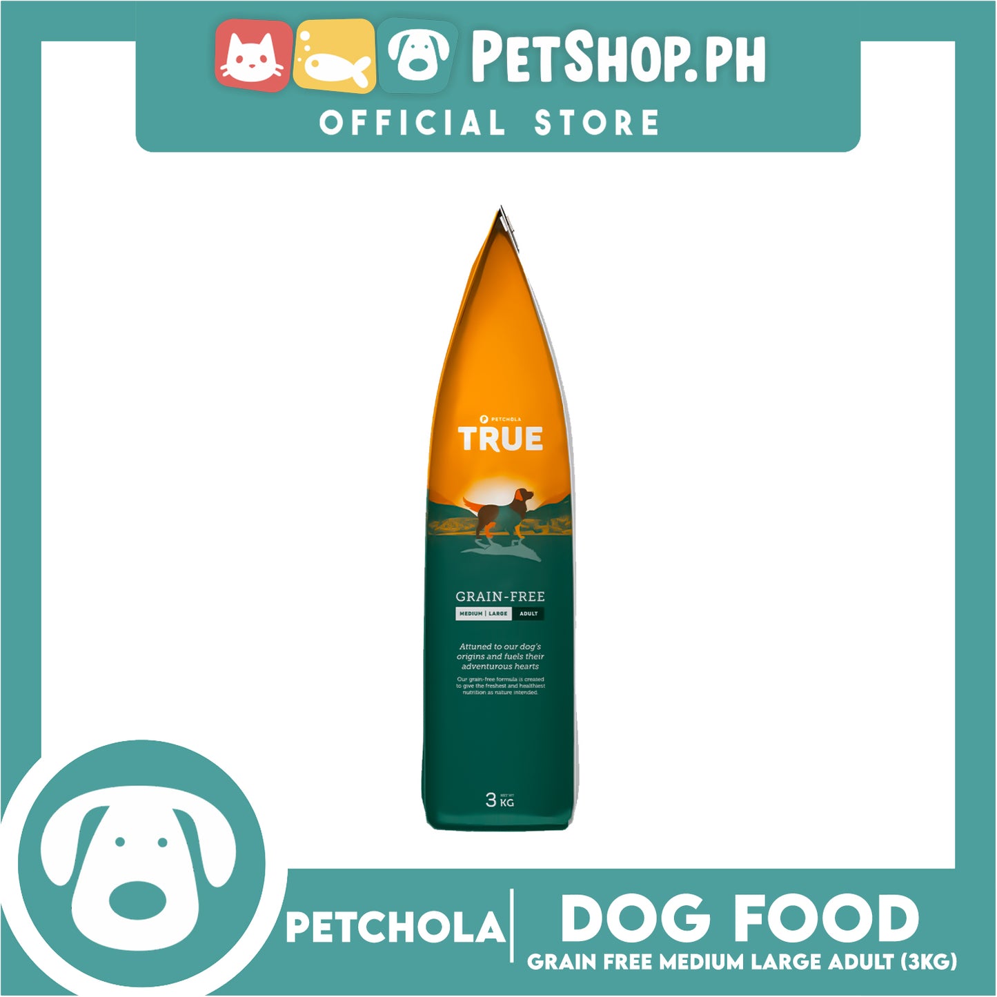 Petchola True Balanced and Complete Nutrition, Grain-Free Medium Large Adult 3kg Dry Dog Food