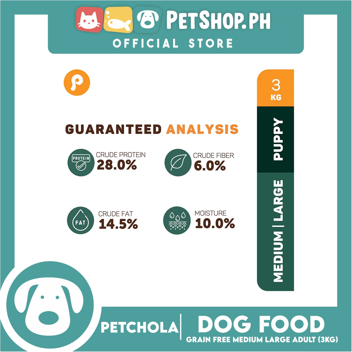 Petchola True Balanced and Complete Nutrition, Grain-Free Medium Large Adult 3kg Dry Dog Food