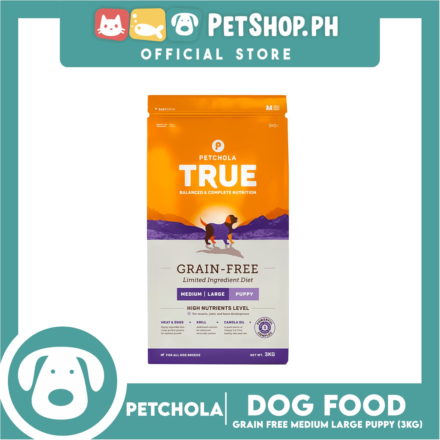 Petchola True Balanced and Complete Nutrition, Grain-Free Dry Dog Food for Puppy (3kg)
