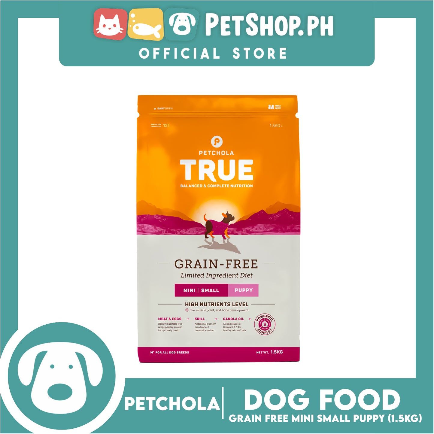 Petchola True Balanced and Complete Nutrition, Grain-Free Mini Small Puppy 1.5kg Dry Dog Food