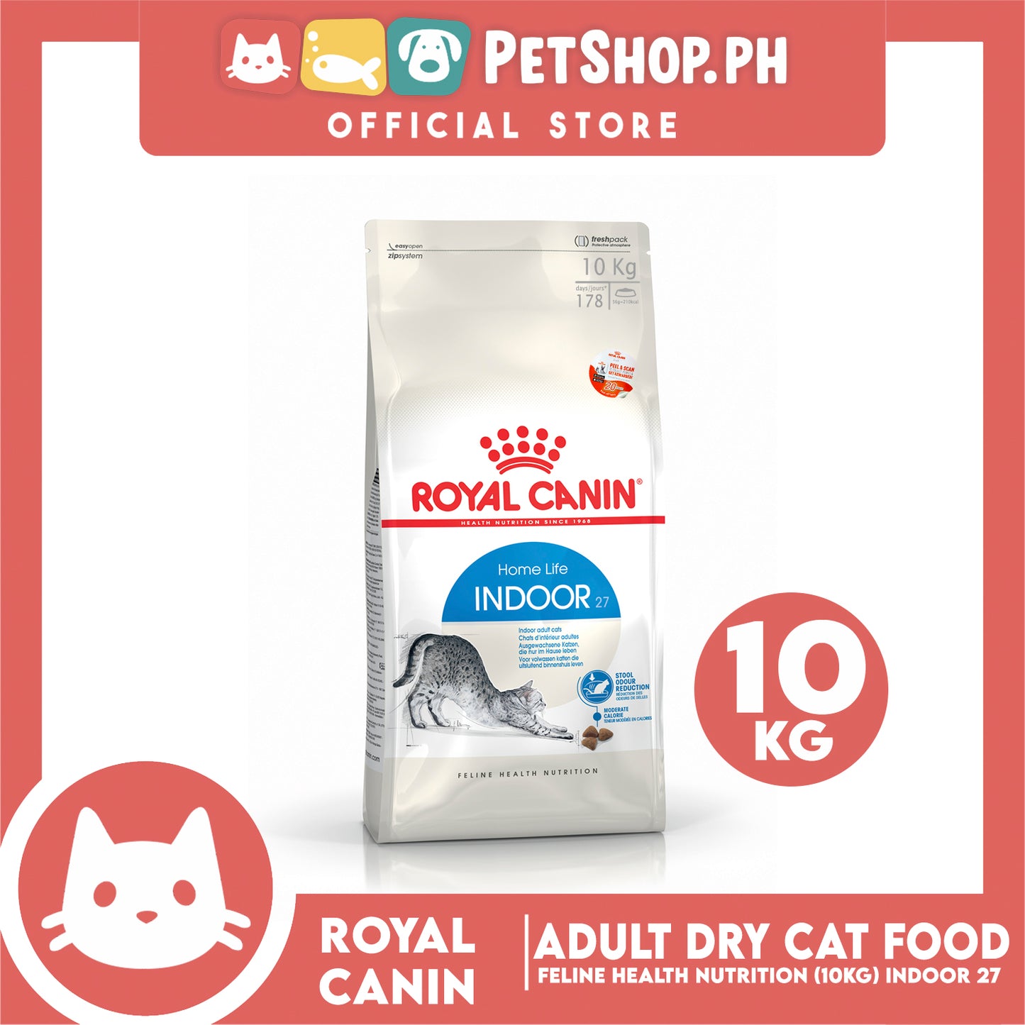 Royal Canin Indoor 27 (10kg) Adult Dry Cat Food - Feline Health Nutrition