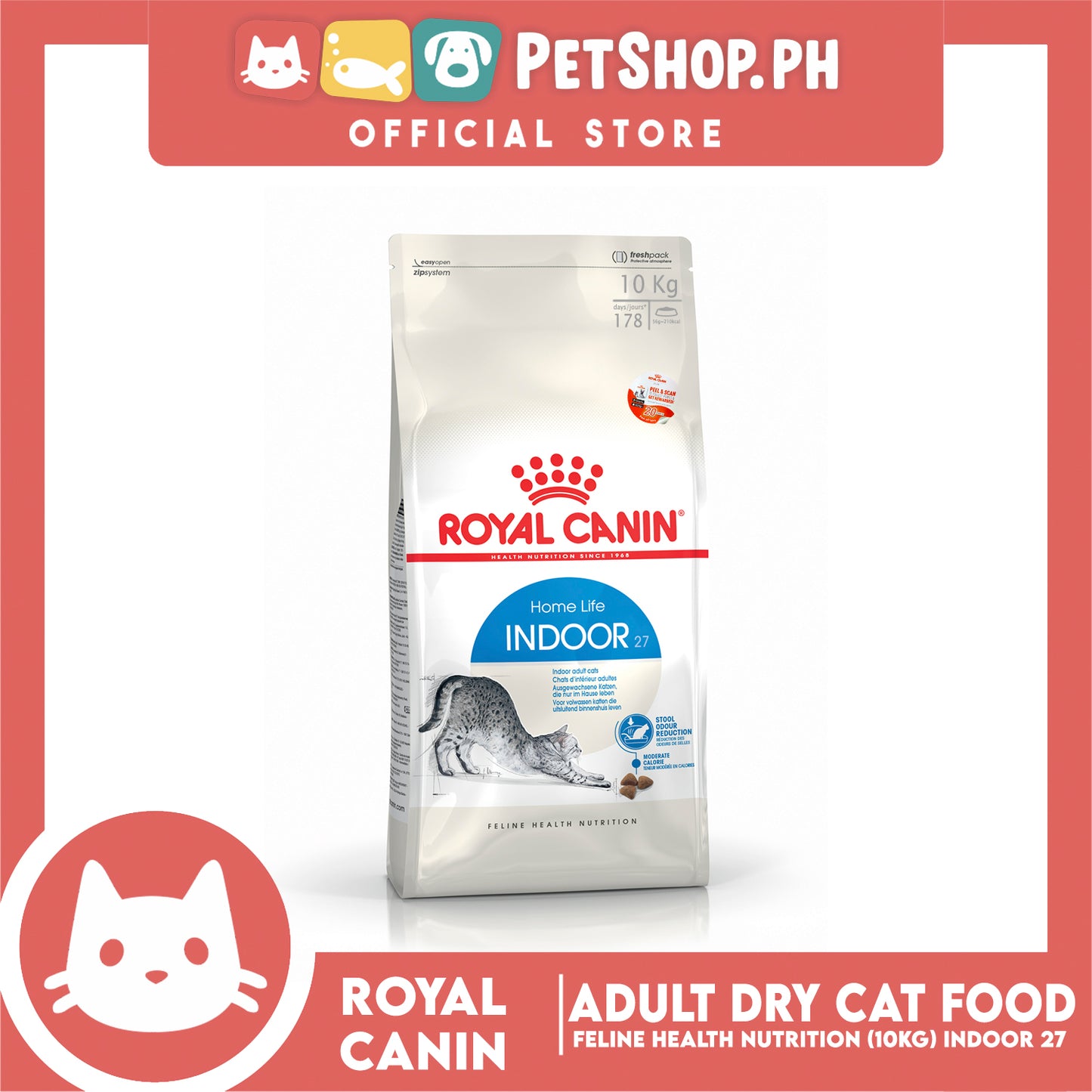 Royal Canin Indoor 27 (10kg) Adult Dry Cat Food - Feline Health Nutrition