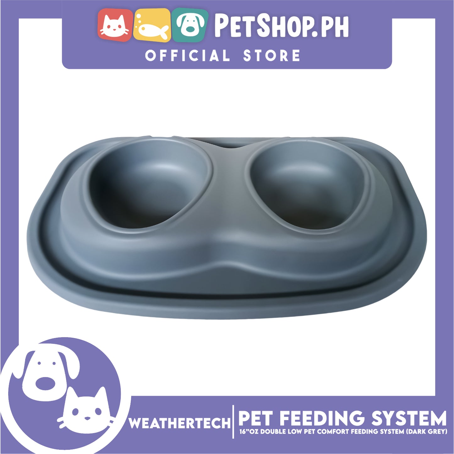 Weather Tech, Double Low Pet Comfort Feeding System 16oz (Dark Grey) DLI602DG Compact and Portable Dog and Cat Food and Water Station