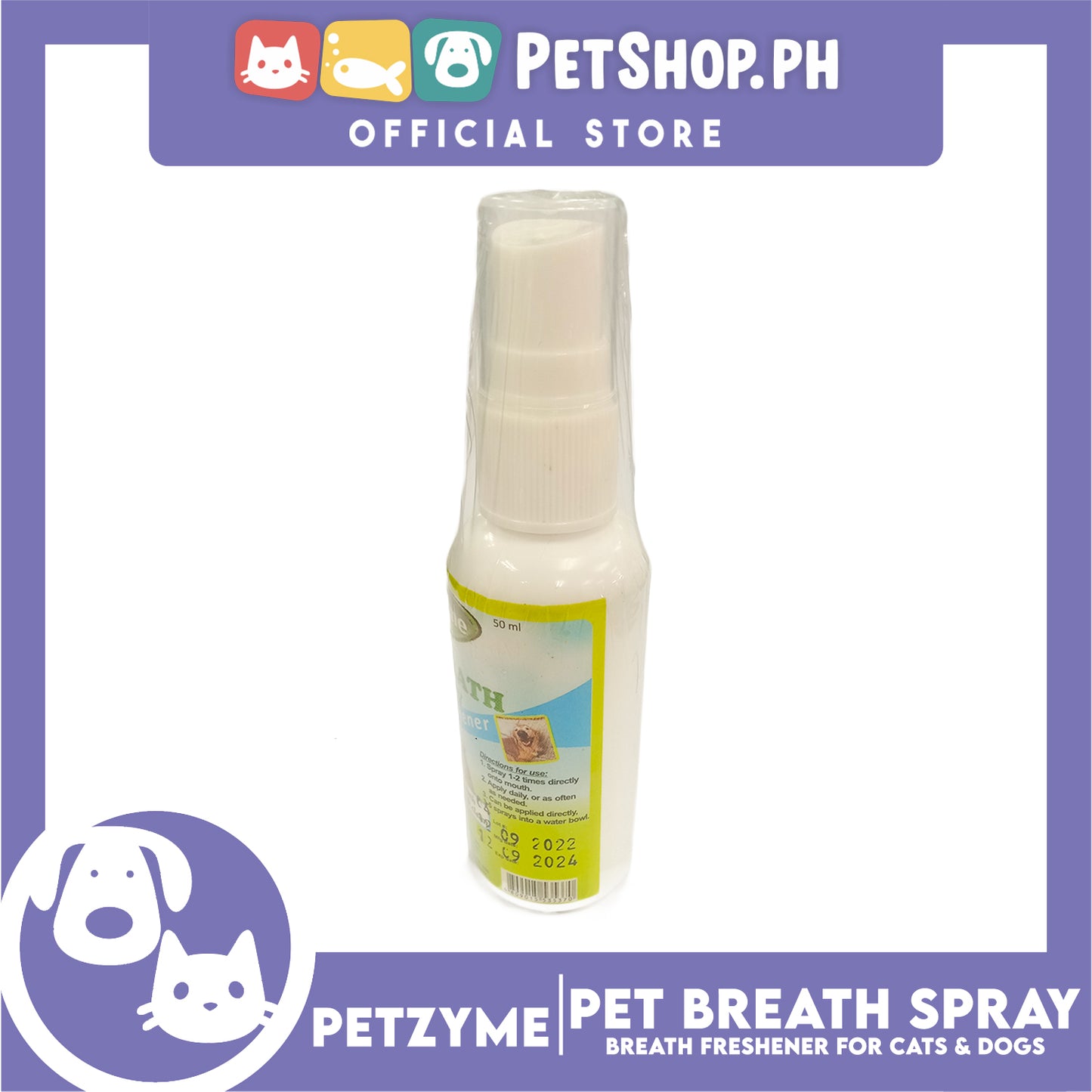 Petzyme Peppermint Natural Pet Breath Spray (Breath Freshener) 50ml