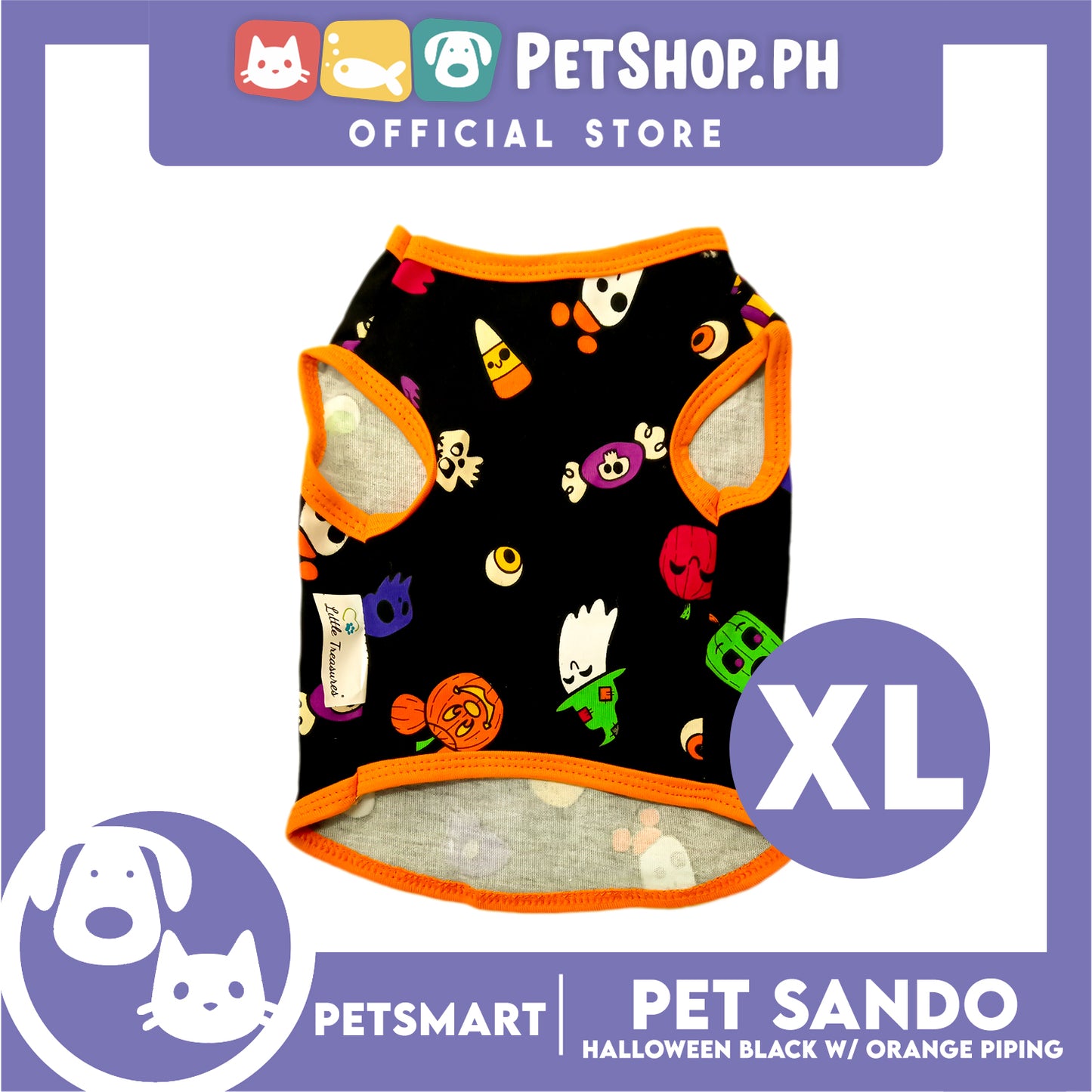 Pet Sando Halloween Design, Black with Orange Color Piping Sando (XL) Perfect Fit for Dogs and Cats