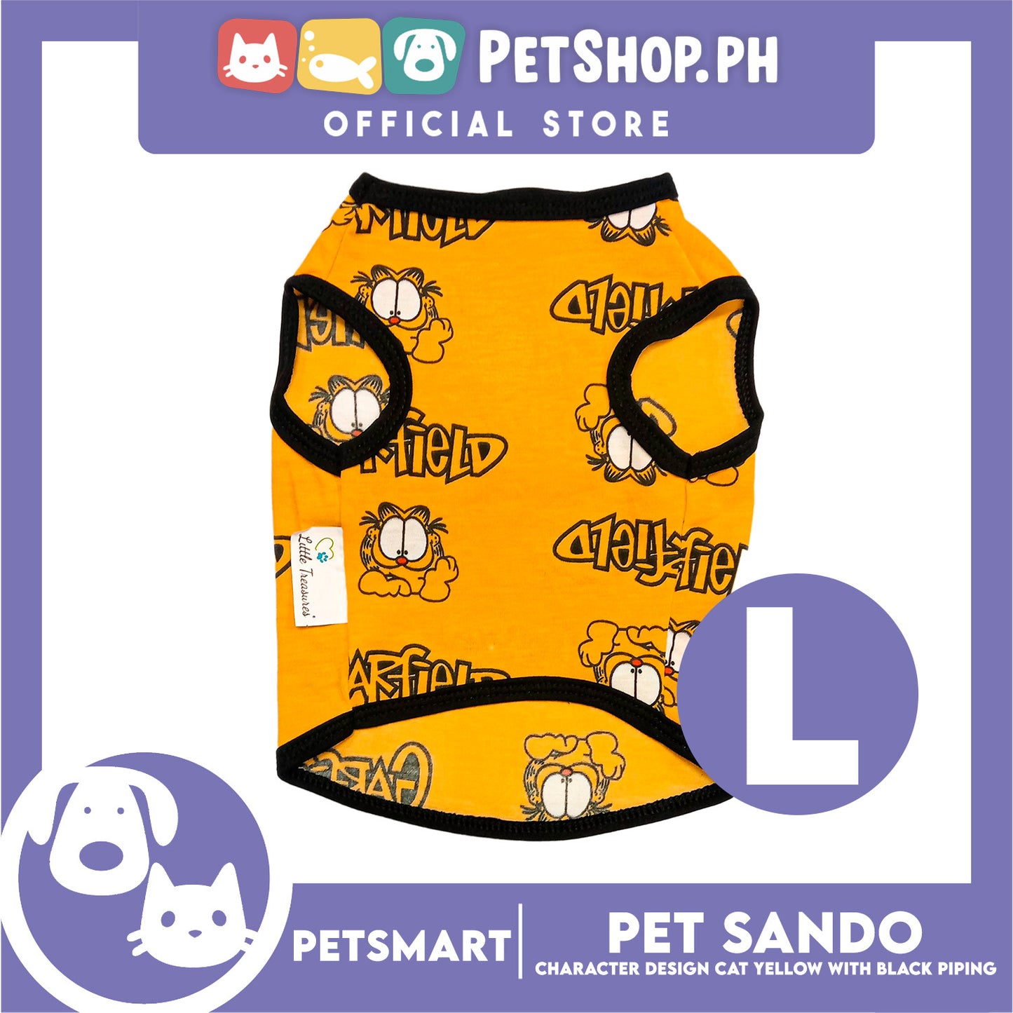 Pet Sando Character Design, Yellow with Black Color Piping Sando (Large) Perfect Fit for Dogs and Cats