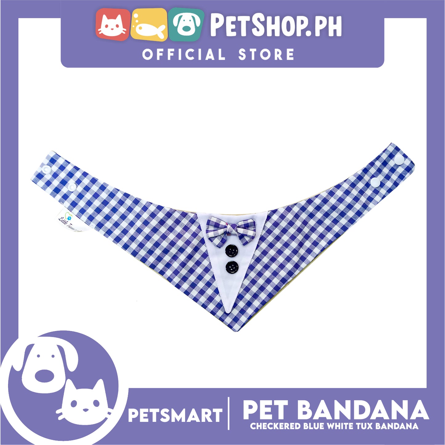 Pet Bandana Checkered Blue White Tuxedo Bandana Design (Small) Perfect Fit for Dogs and Cats