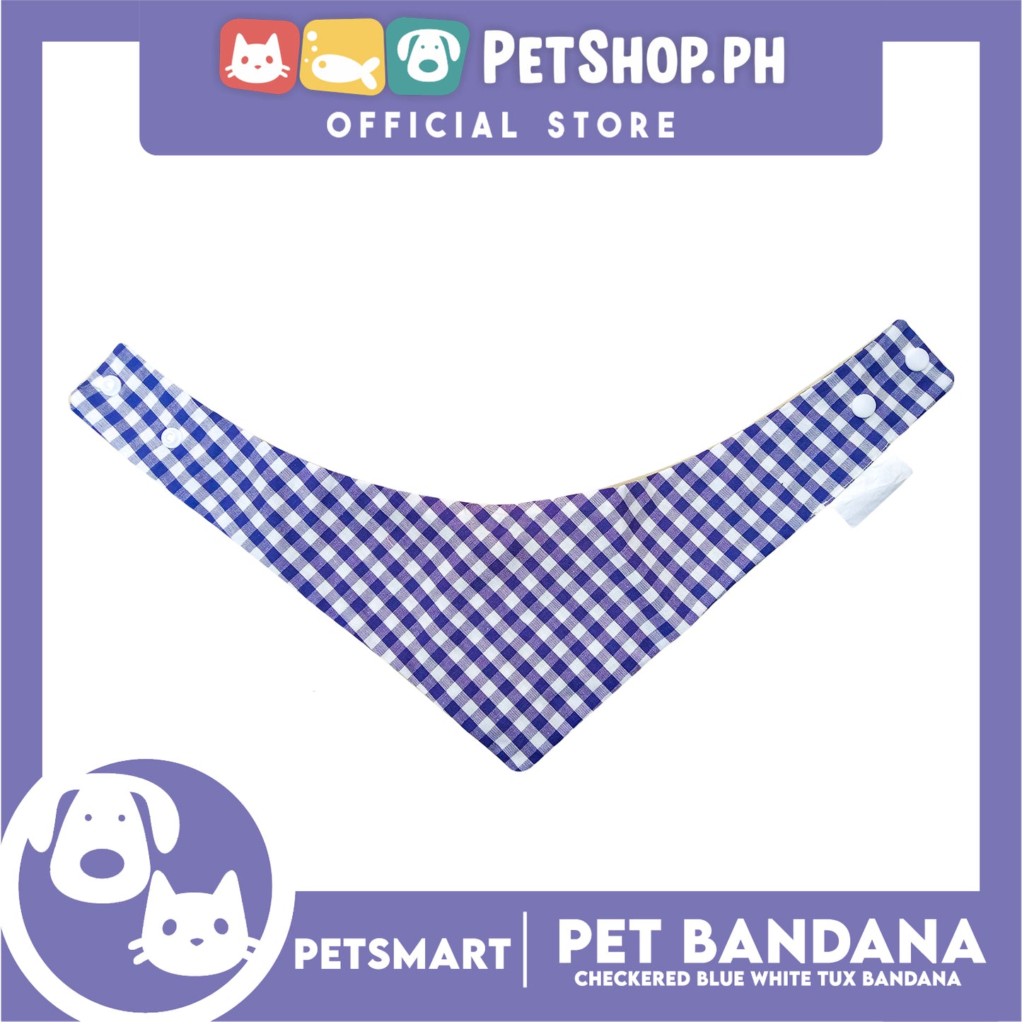 Pet Bandana Checkered Blue White Tuxedo Bandana Design (Small) Perfect Fit for Dogs and Cats