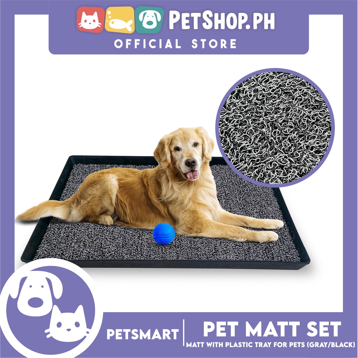Pet Mat with Plastic Tray for Pets (Gray/Black)