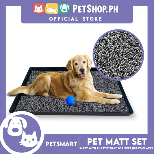 Pet Mat with Plastic Tray for Pets (Gray/Black)