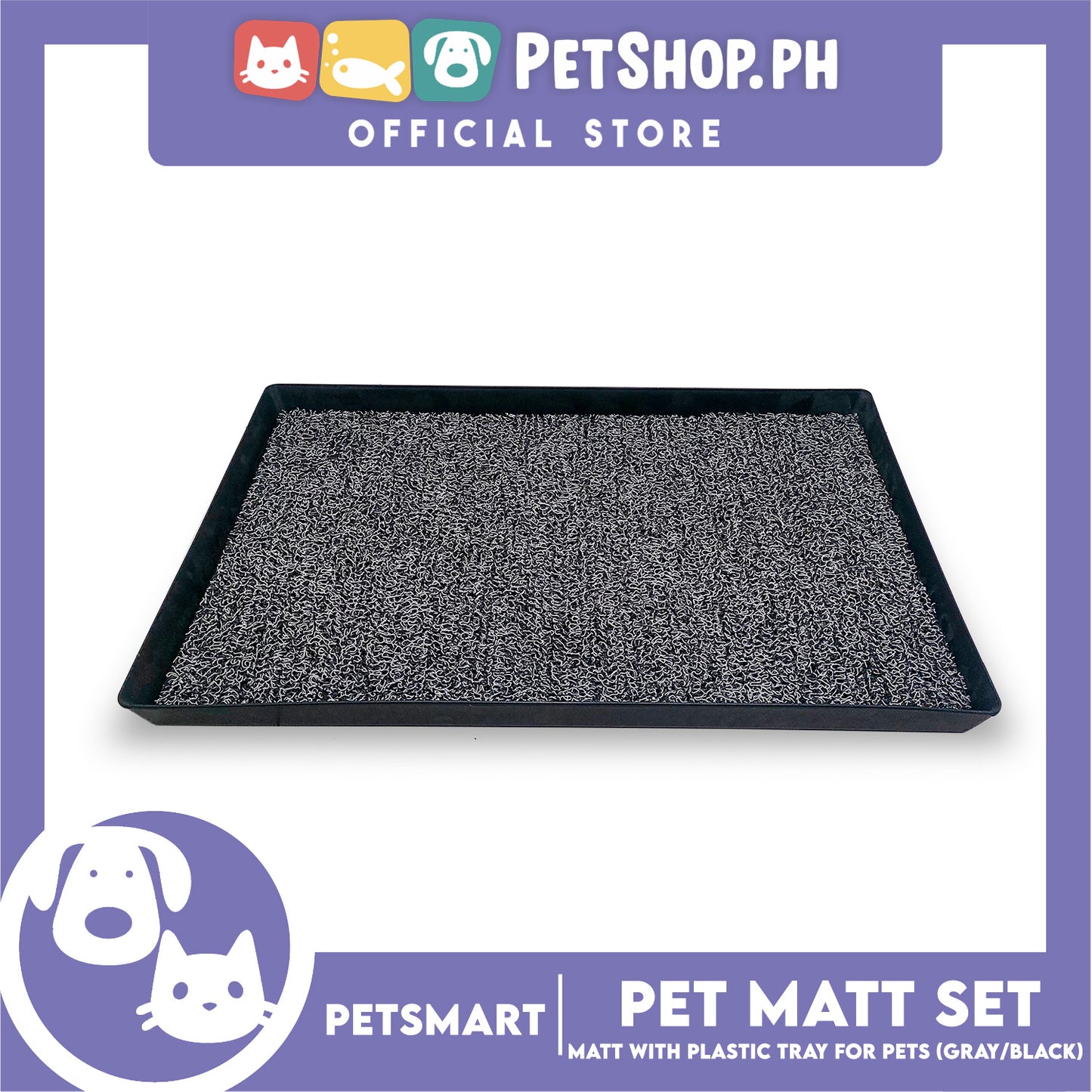 Pet Mat with Plastic Tray for Pets (Gray/Black)