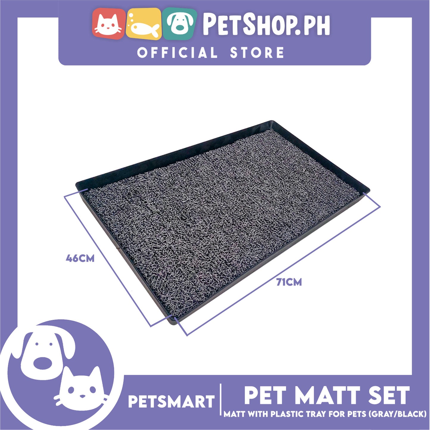 Pet Mat with Plastic Tray for Pets (Gray/Black)