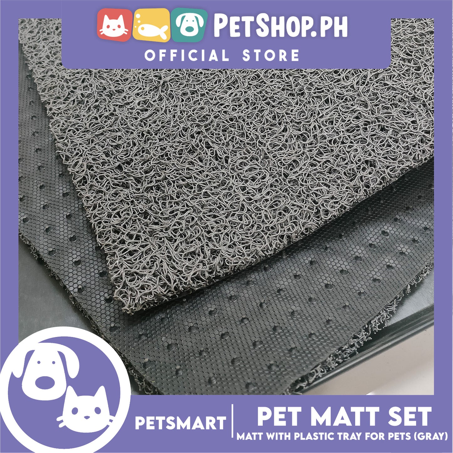 Pet Mat with Plastic Tray for Pets (Gray)