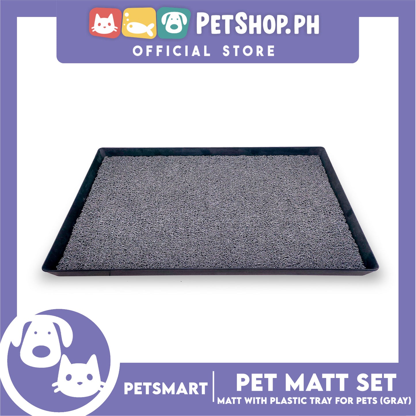 Pet Mat with Plastic Tray for Pets (Gray)