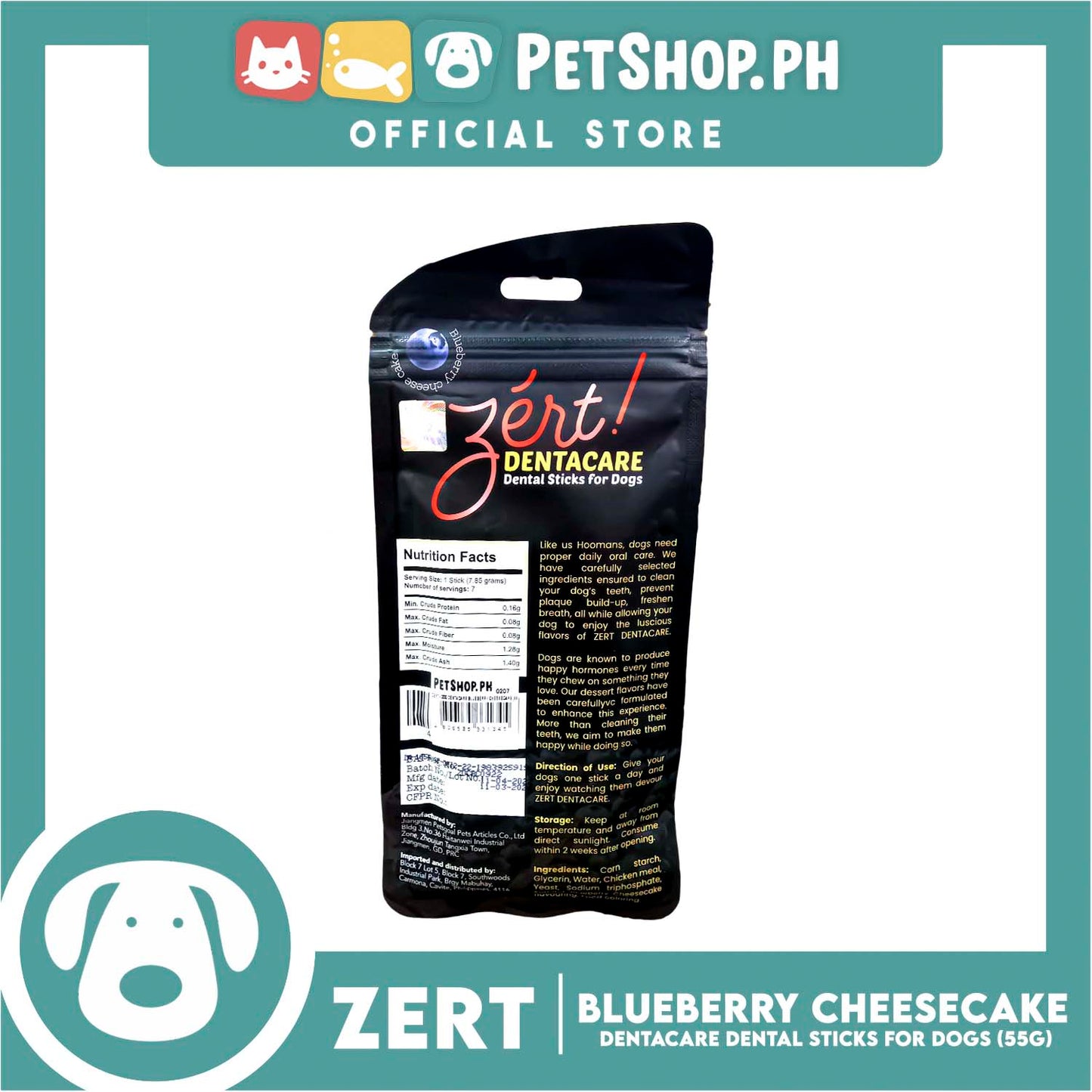 Zert Dog Dentacare Dental Stick for Dogs 55g (Blueberry Cheesecake)