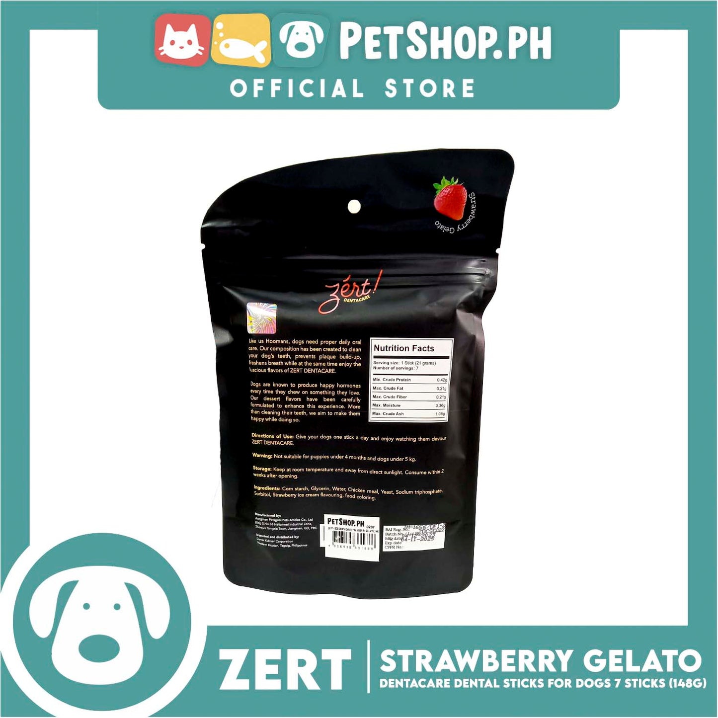 Zert Dentacare Dental Stick for Dogs 148g (Strawberry Gelato)