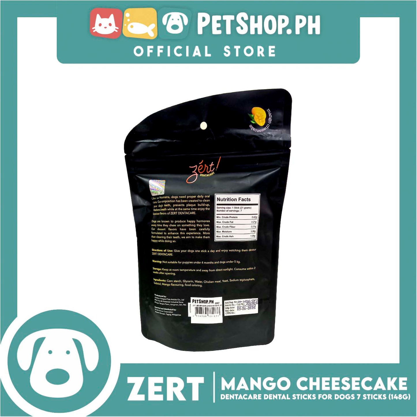 Zert Dentacare Dental Stick for Dogs 148g (Mango Cheesecake)