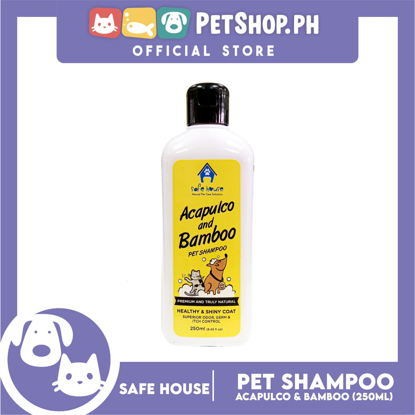 Safe House Natural Pet Care Solutions Pet Shampoo 250ml (Acapulco and Bamboo) Healthy and Shiny Coat